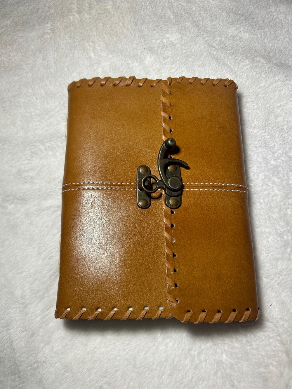 Handcrafted Tan Leather Journal Cover with Antique Clasp